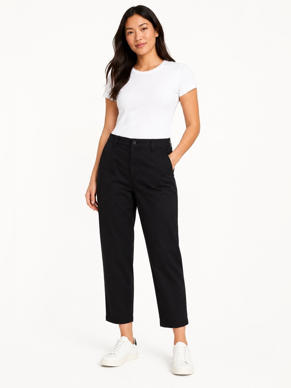 Old Navy High Rise OG Chino Pants Black L Petite Relaxed Stretch Cotton